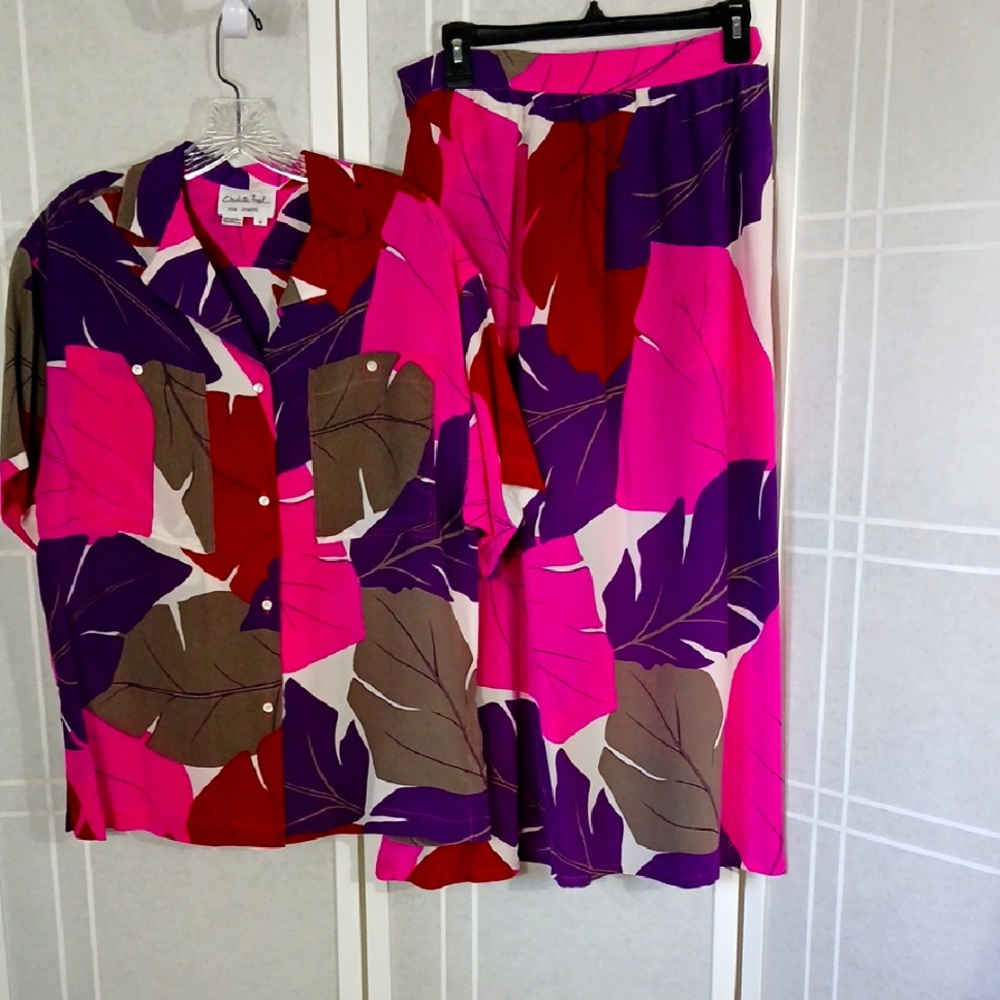 Charlotte Ford 2 Piece Colorful Sìlk Skirt&Shirt